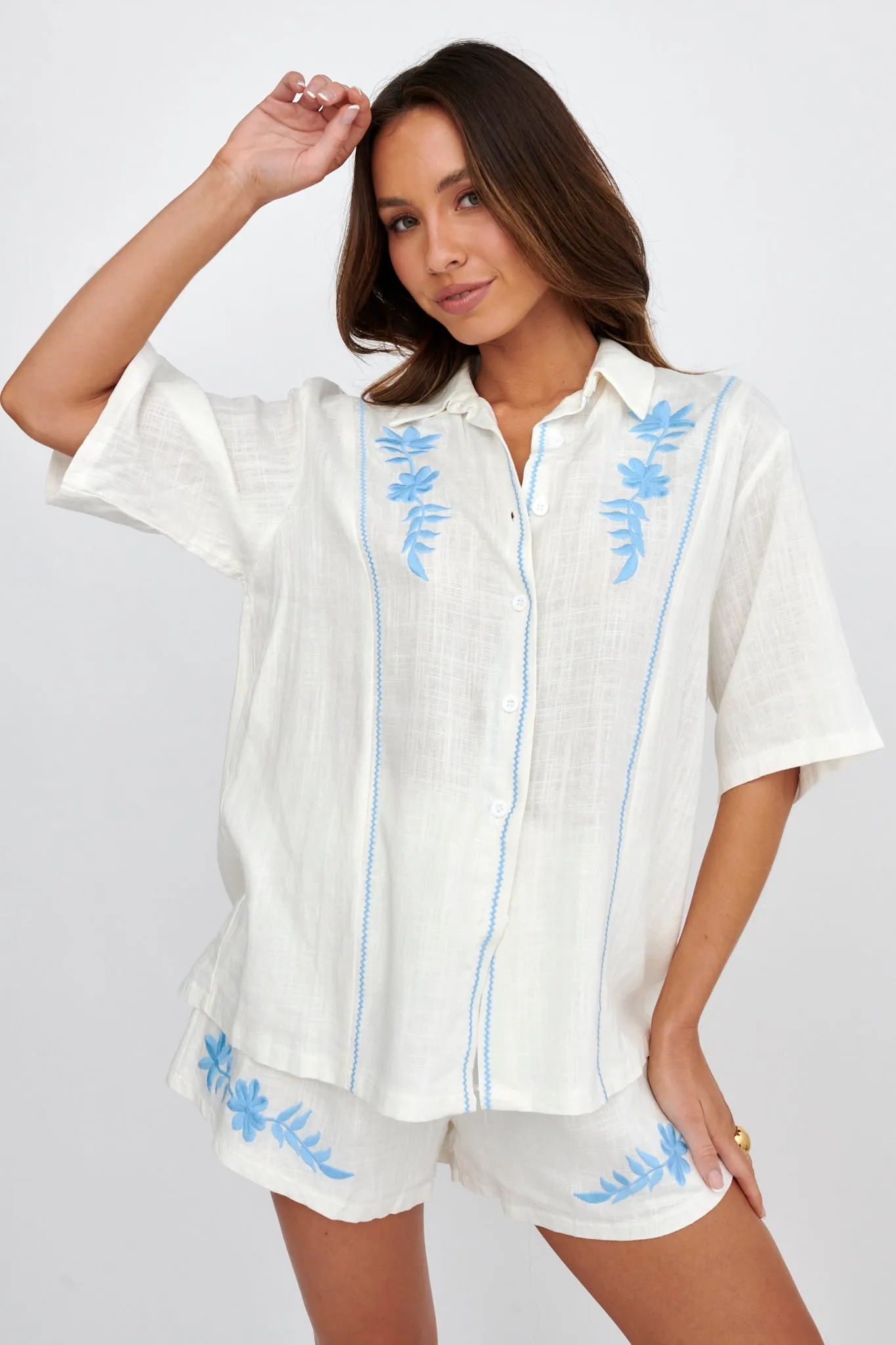 Jeni Embroidered Detail Shirt White sold by Selfie Leslie