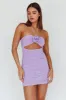 Ca Va Ruched Rose Accent Mini Dress Lavender sold by Selfie Leslie