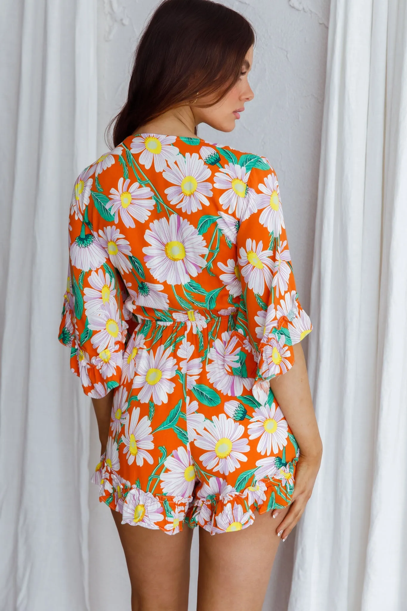 Athira Tied Bust Flared Sleeve Romper Daisy Orange sold by Selfie Leslie product image thumbnail 2