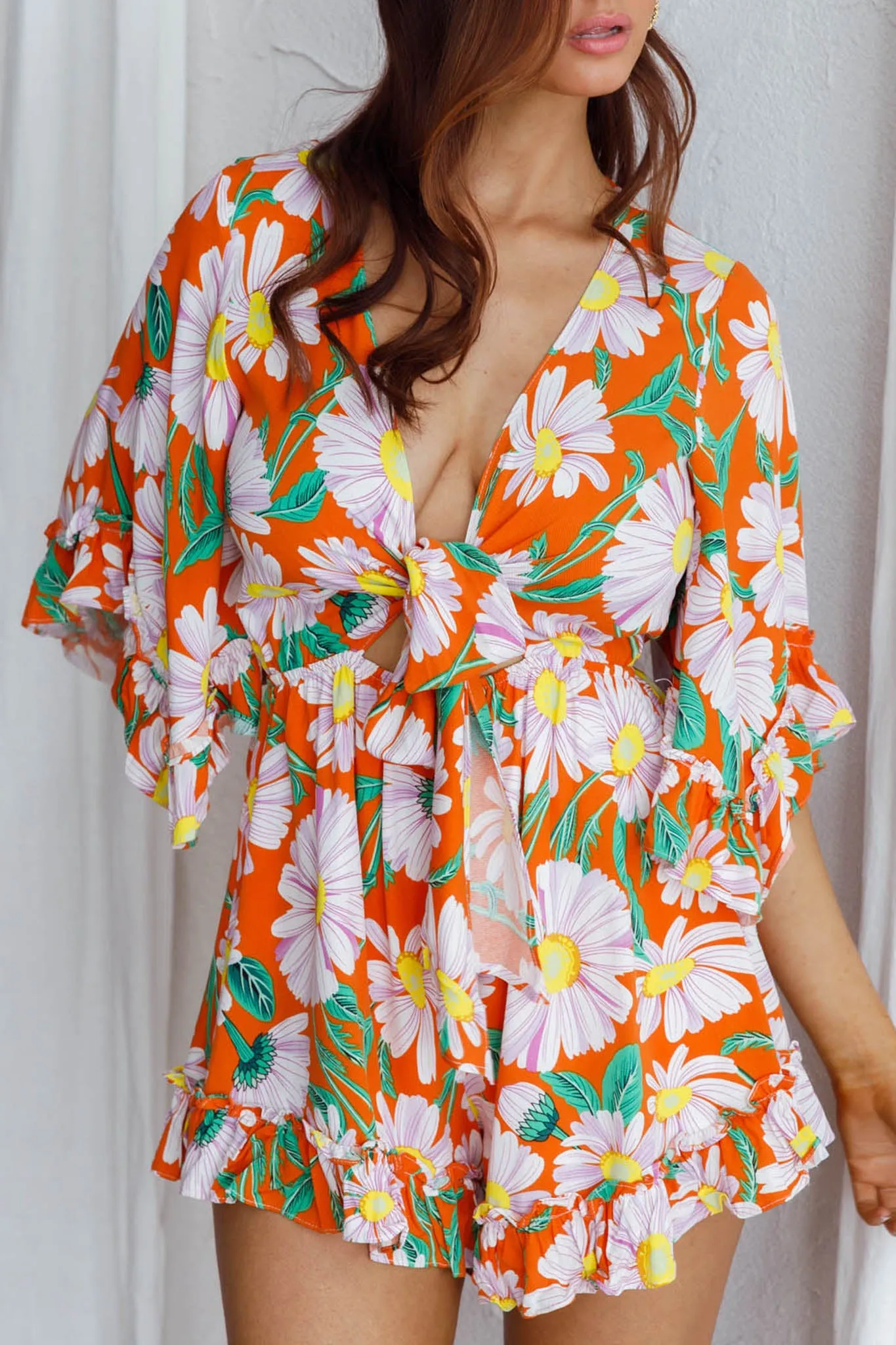 Athira Tied Bust Flared Sleeve Romper Daisy Orange sold by Selfie Leslie product image thumbnail 4