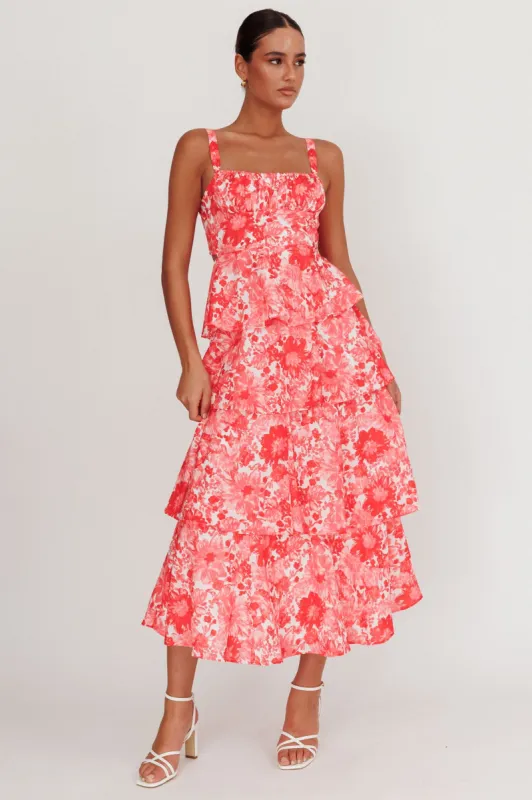 Provence Bloom Tiered Floral Maxi Dress Pink sold by Selfie Leslie