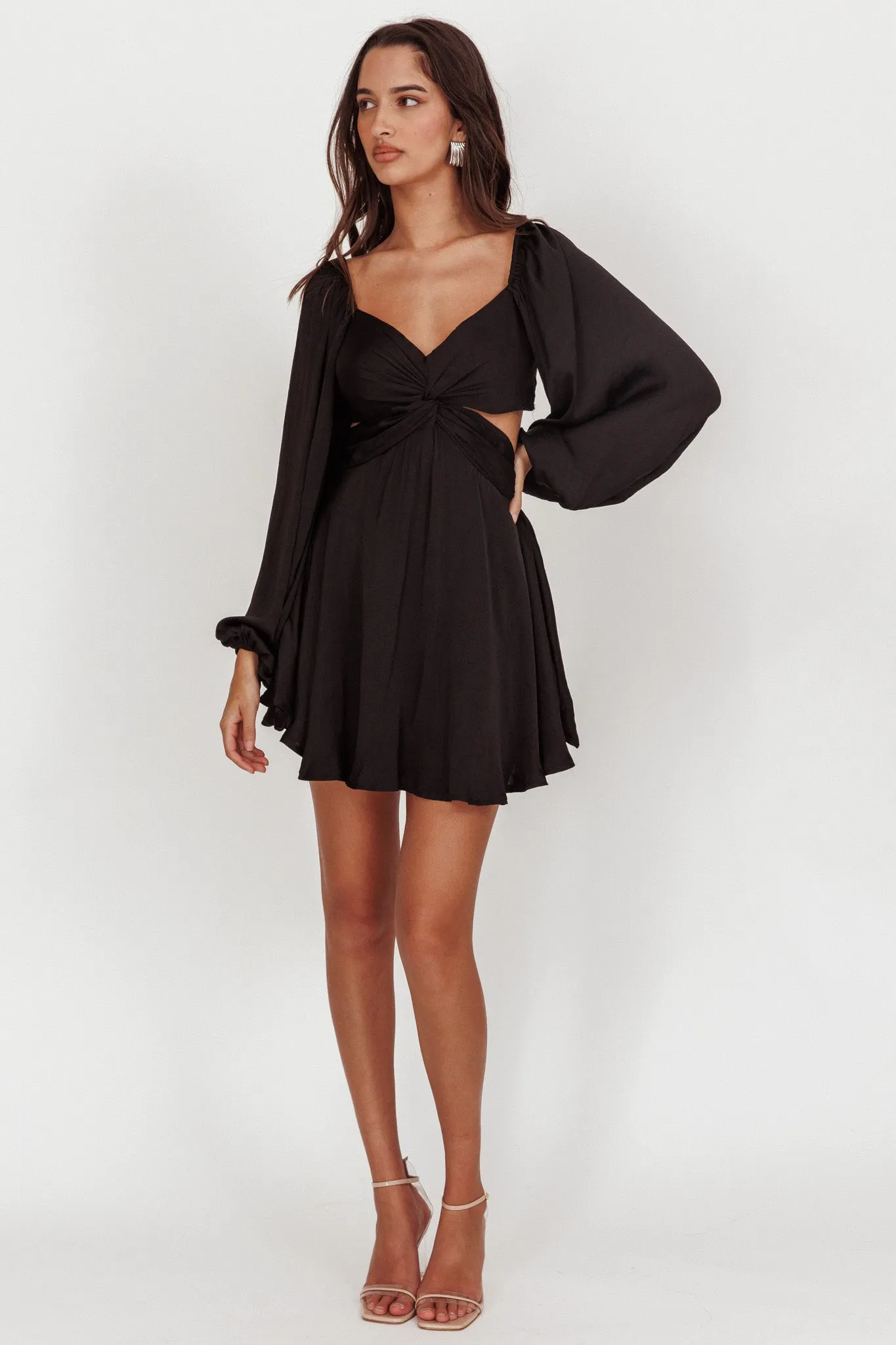 Miraya Balloon Sleeve Twist Mini Dress Black sold by Selfie Leslie product image thumbnail 3