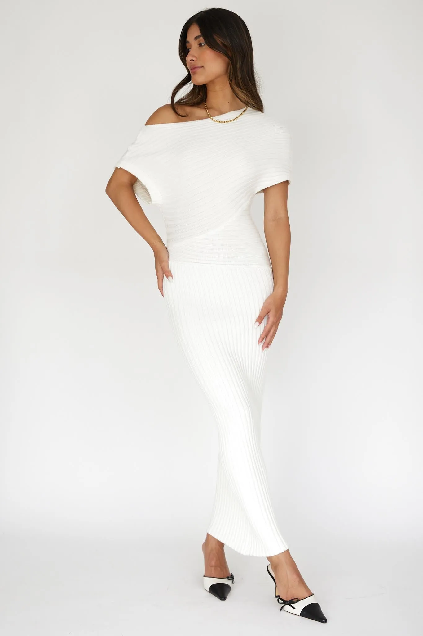 Kaelyn Asymmetric Neck Knit Maxi Dress White sold by Selfie Leslie product image thumbnail 3