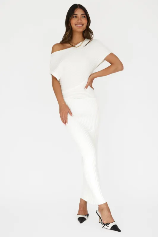 Kaelyn Asymmetric Neck Knit Maxi Dress White sold by Selfie Leslie