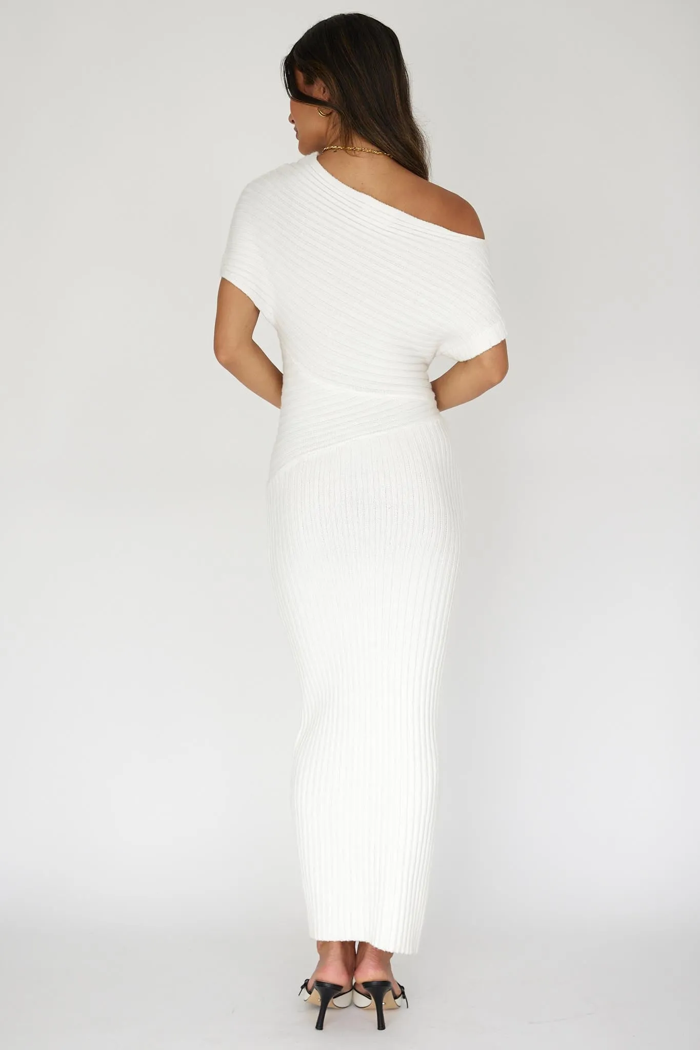 Kaelyn Asymmetric Neck Knit Maxi Dress White sold by Selfie Leslie product image thumbnail 2
