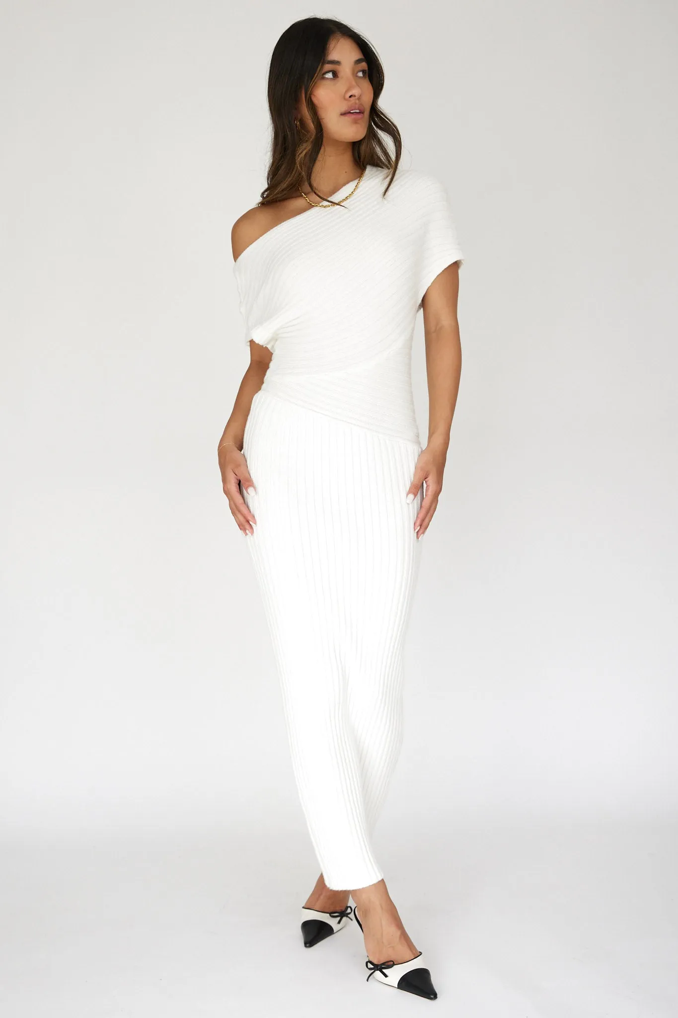 Kaelyn Asymmetric Neck Knit Maxi Dress White sold by Selfie Leslie product image thumbnail 5