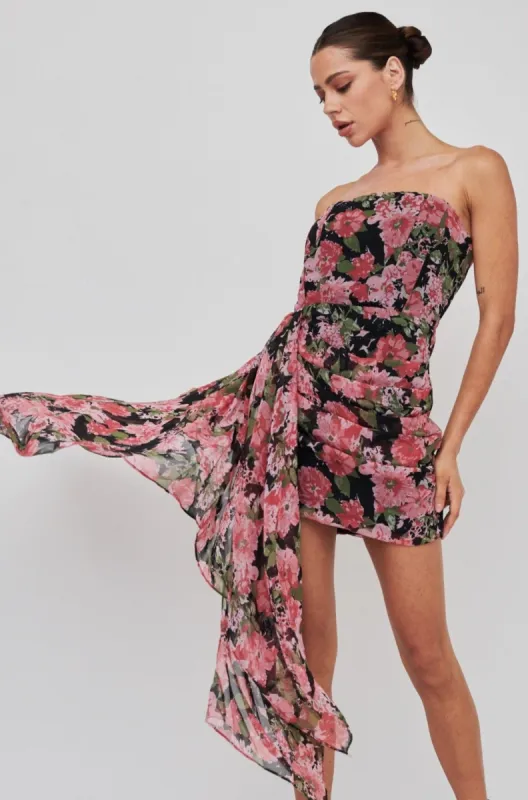 Midnight Sun Strapless Waist Sash Mini Dress Floral Black made by Selfie Leslie