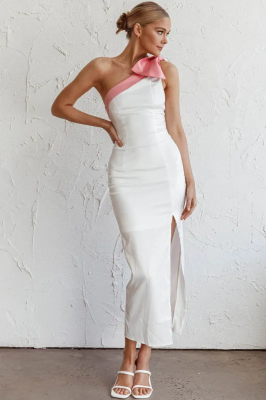 Sweetest Thing One-Shoulder Bow Maxi Dress White sold by Selfie Leslie