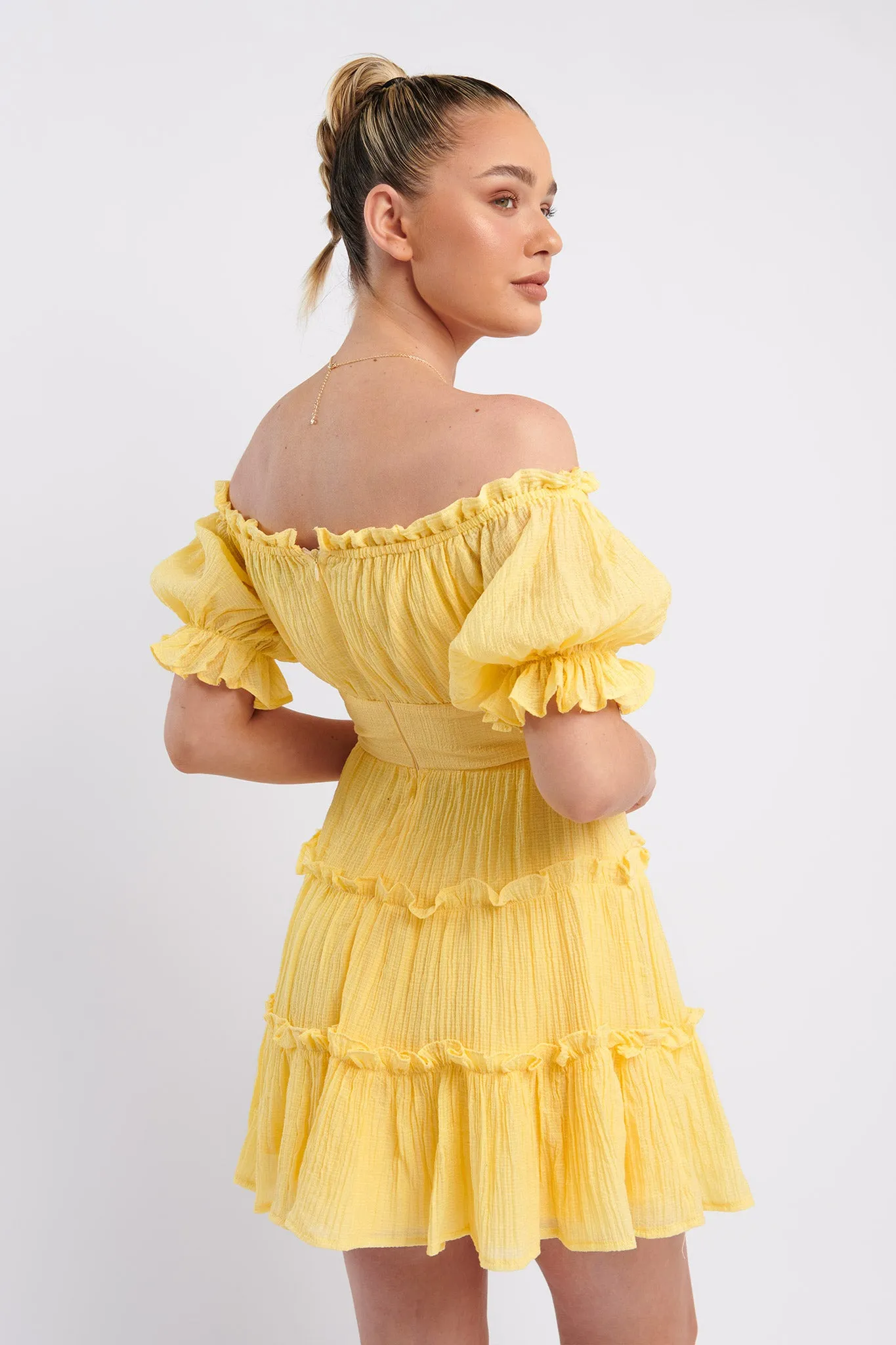 Everley Puff Sleeve Mini Dress Lemon sold by Selfie Leslie product image thumbnail 2