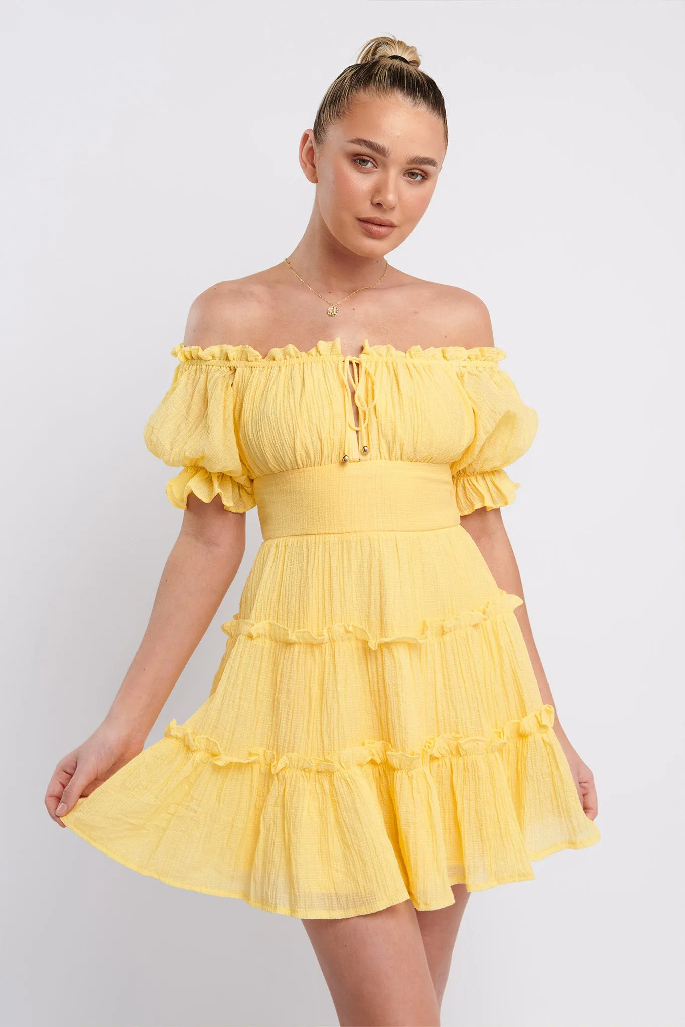 Everley Puff Sleeve Mini Dress Lemon sold by Selfie Leslie product image thumbnail 5