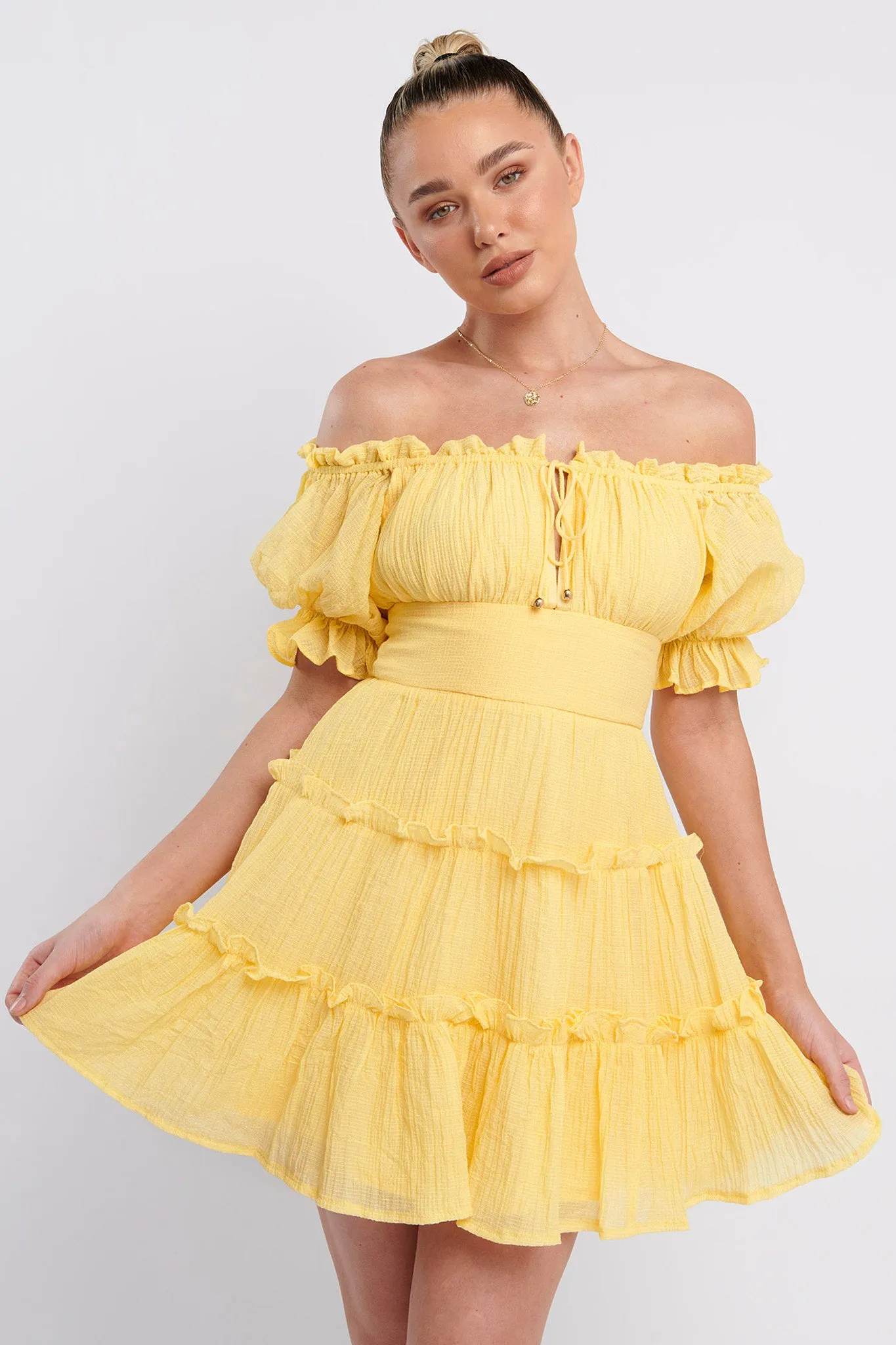Everley Puff Sleeve Mini Dress Lemon sold by Selfie Leslie