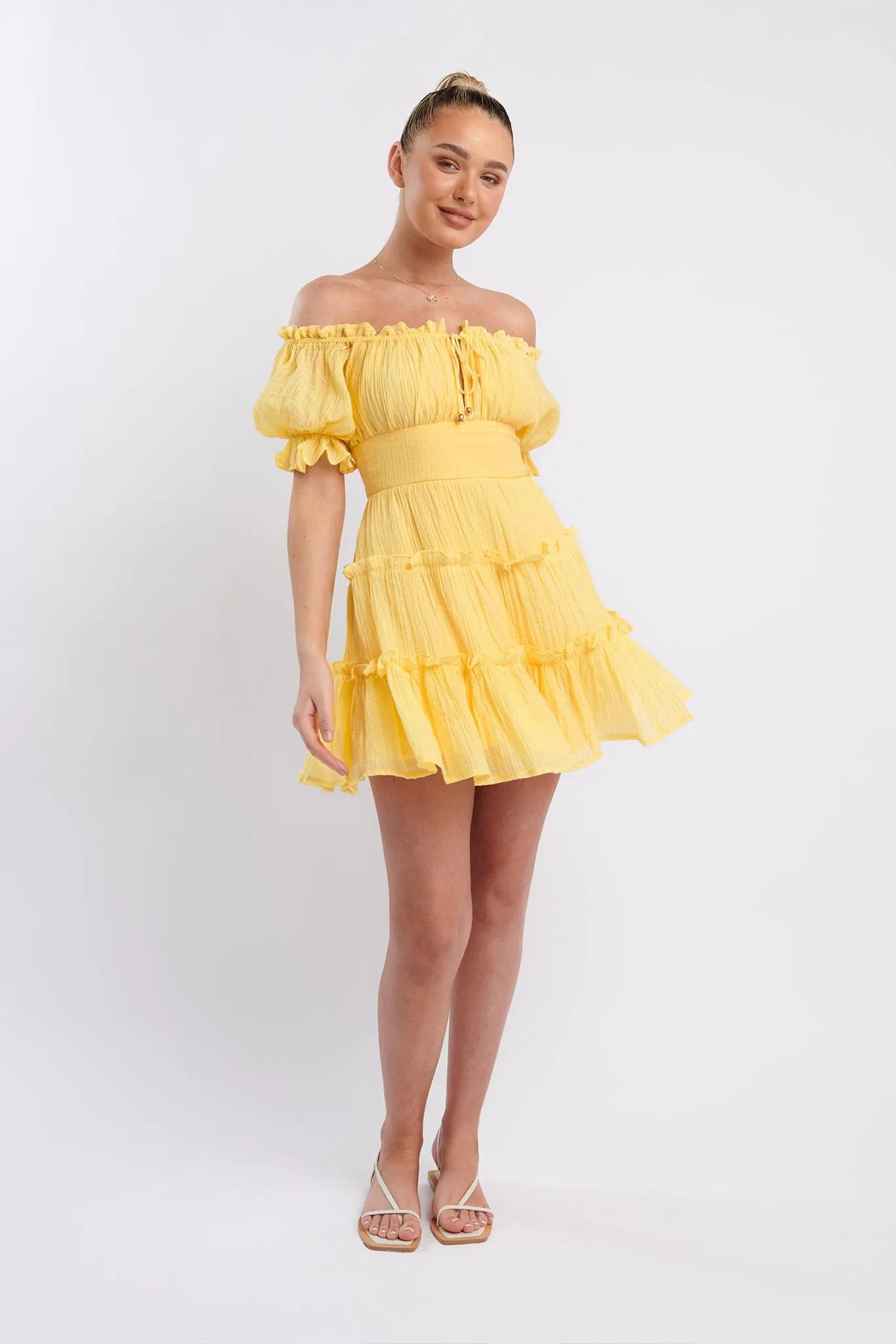 Everley Puff Sleeve Mini Dress Lemon sold by Selfie Leslie product image thumbnail 3
