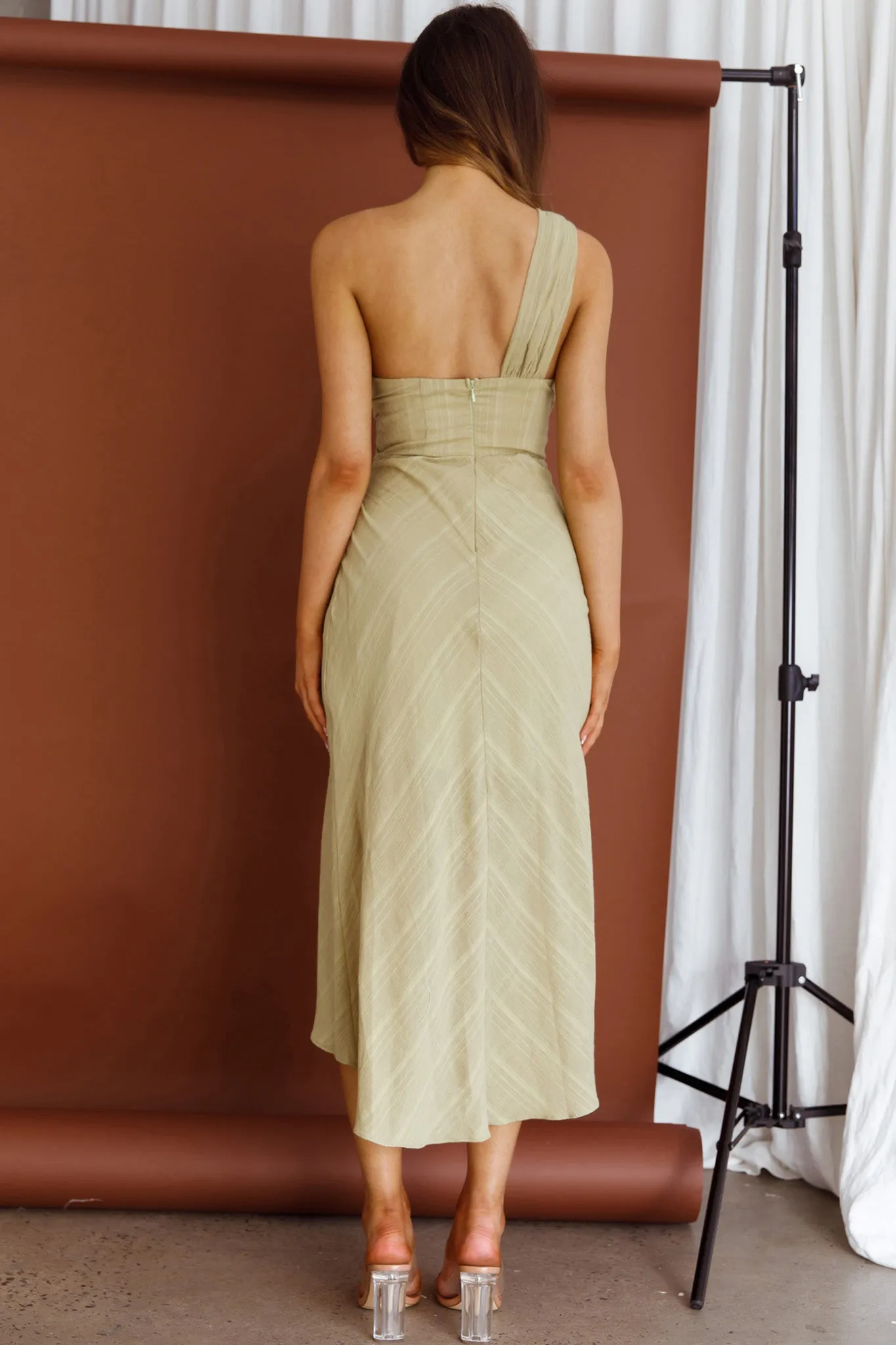 Island Time One-Shoulder Midi Dress Olive sold by Selfie Leslie product image thumbnail 3