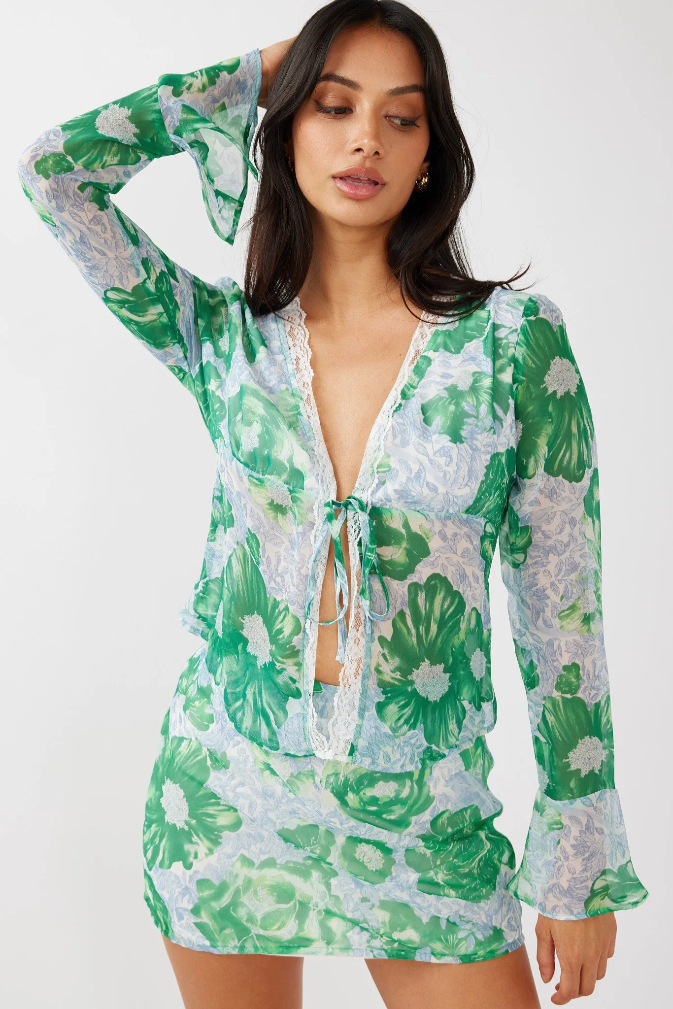 Sincerity Mini Skirt Floral Print Green sold by Selfie Leslie product image thumbnail 5