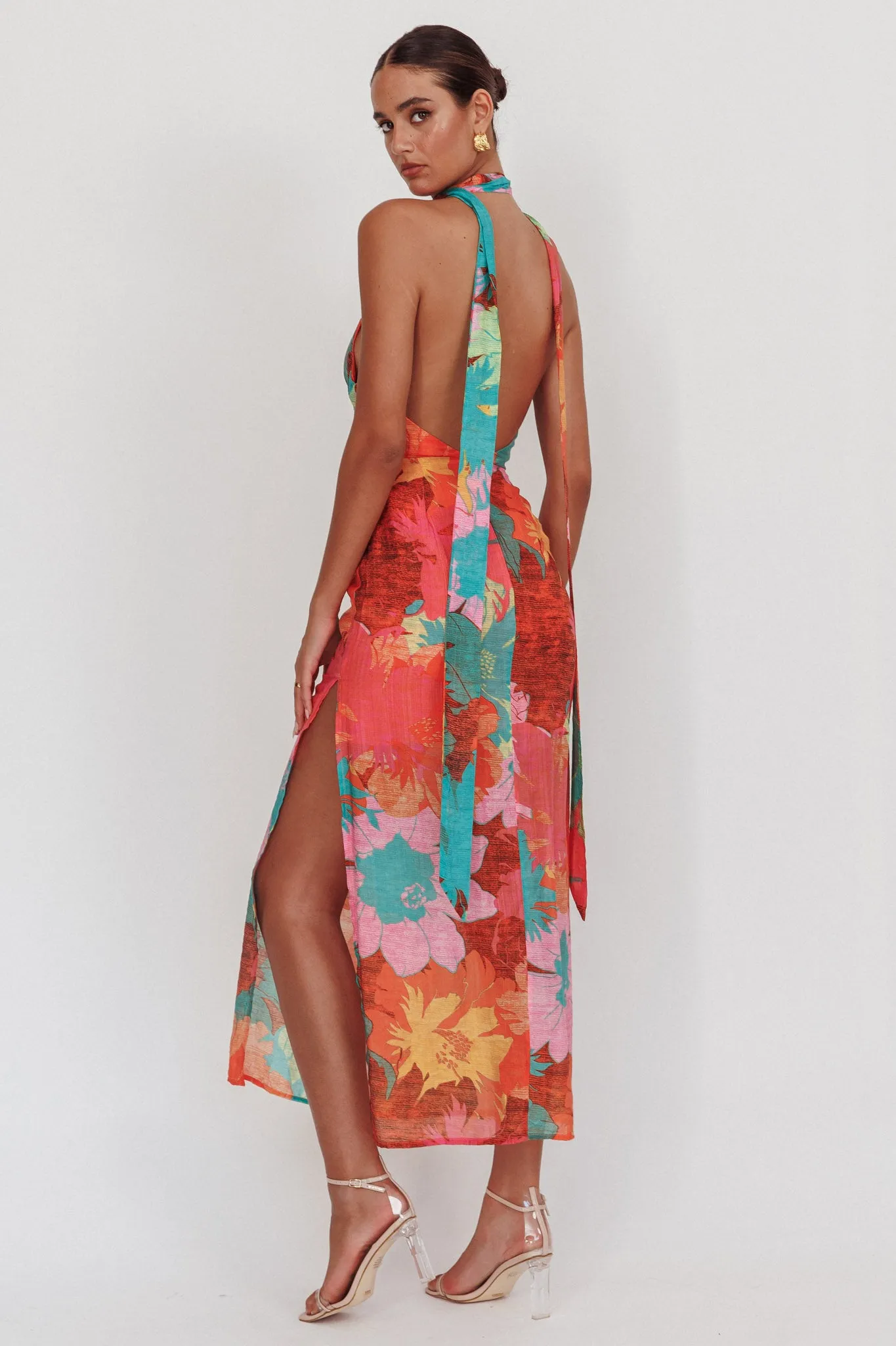cipriana backless halter maxi dress Cipriana Backless Halter Maxi Dress Floral Blue