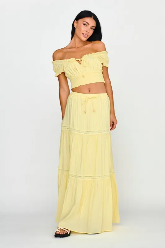 Canyon Cove Crochet Trim Maxi Skirt Yellow sold by Selfie Leslie