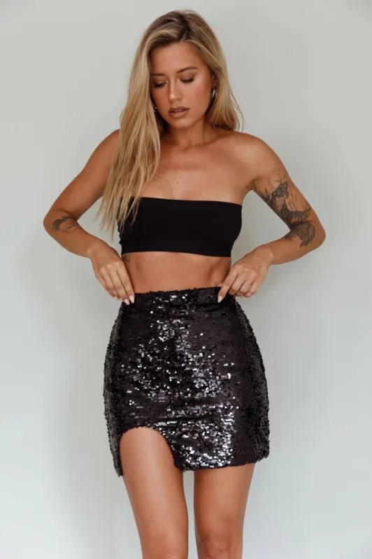 Luna Heart Sequin Mini Skirt Black sold by Selfie Leslie