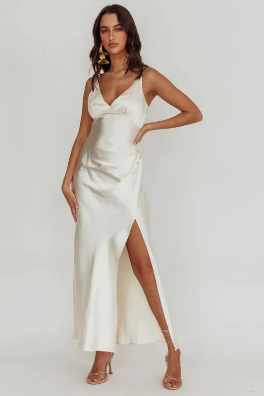 Marlie Side Pleat Maxi Dress Oyster sold by Selfie Leslie