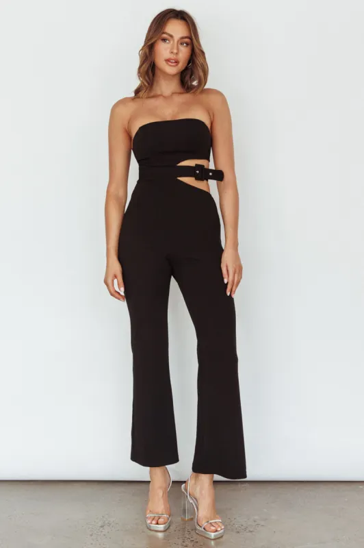 Glisten Cut-Out Buckle Waist Jumpsuit Black sold by Selfie Leslie