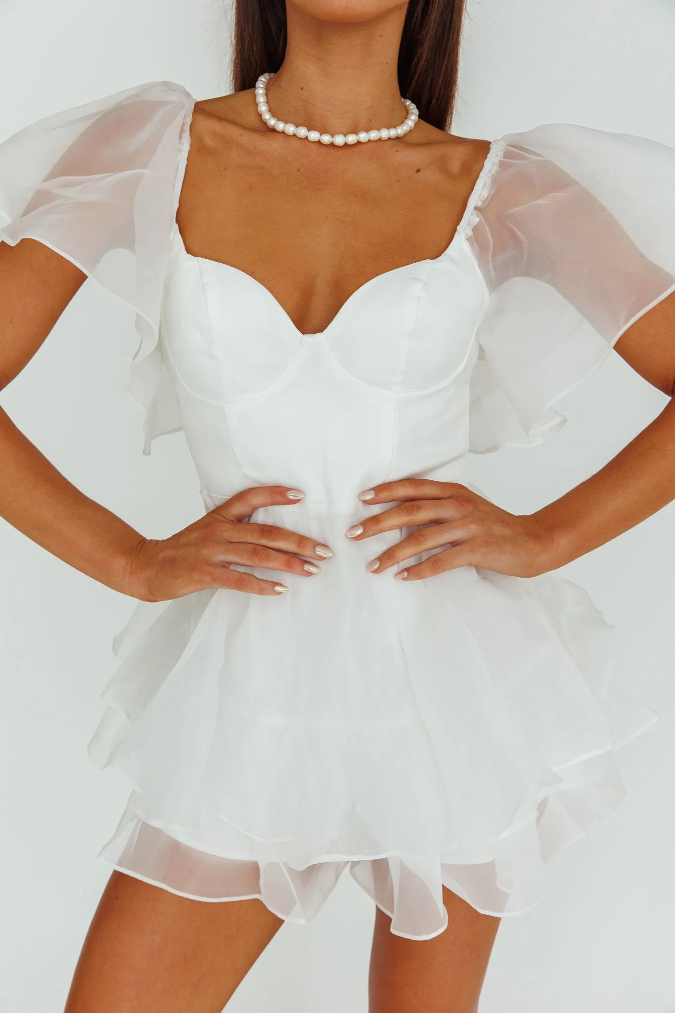 Aphrodite Angel Sleeve Layered Romper White sold by Selfie Leslie product image thumbnail 4