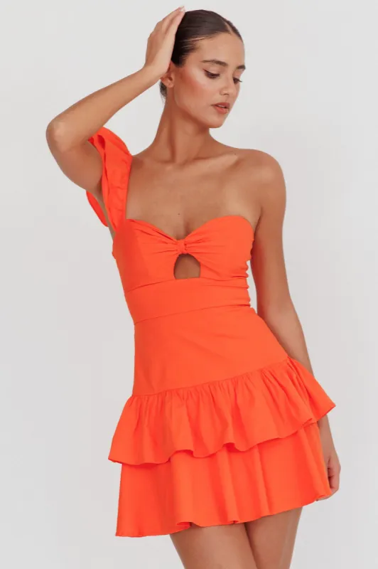 Tea Time One Shoulder Ruffle Mini Dress Tangerine sold by Selfie Leslie