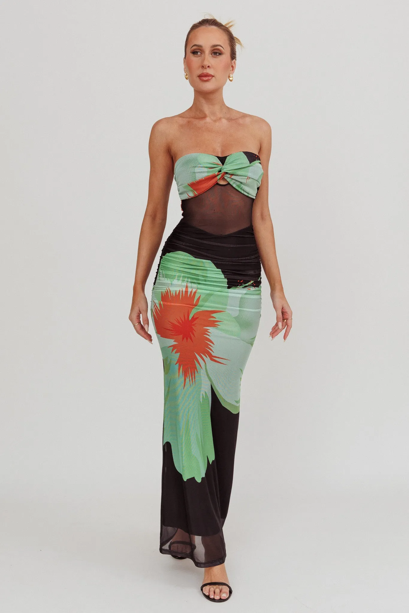 Oliana Sheer Waist Floral Maxi Dress Black sold by Selfie Leslie product image thumbnail 3