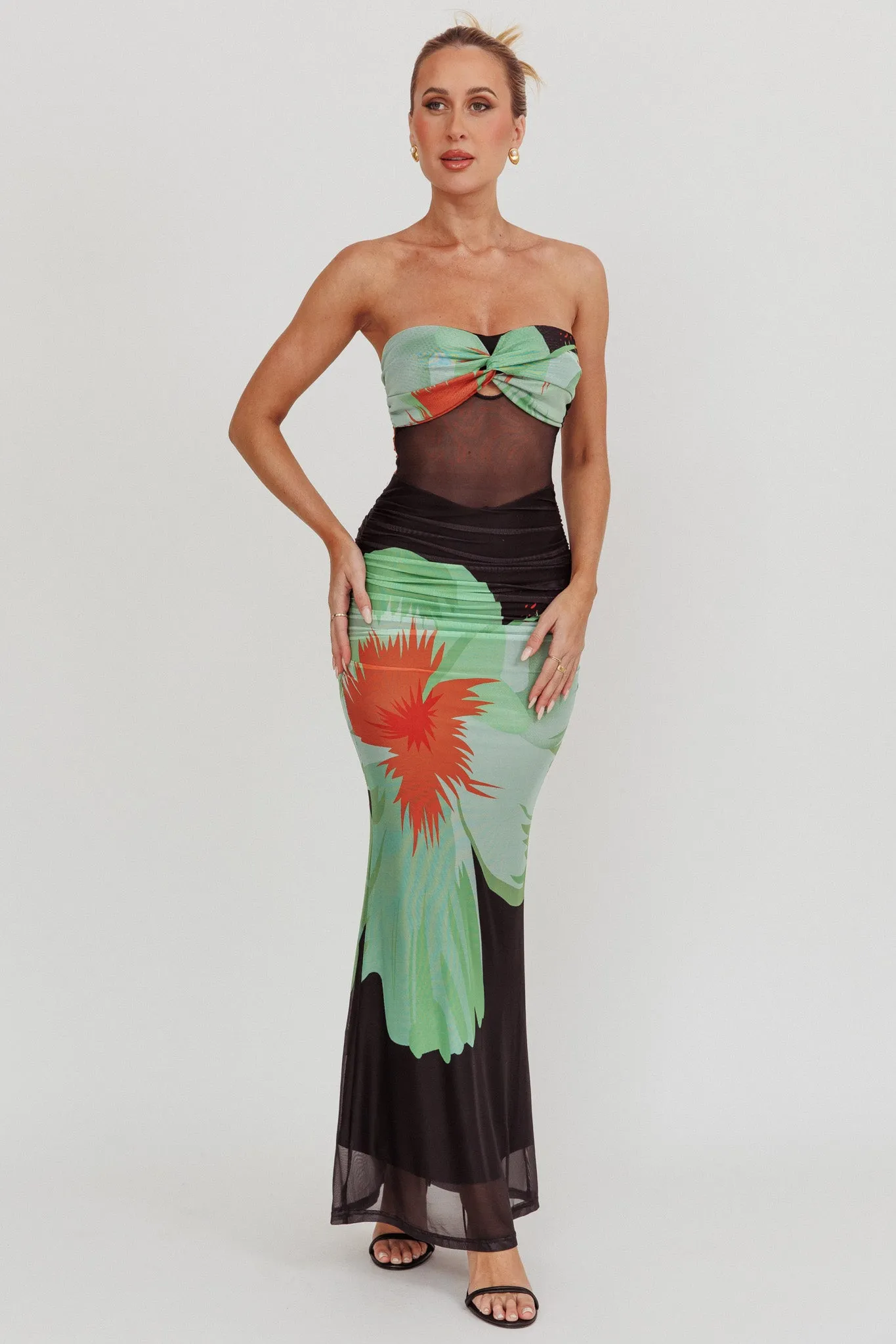 Oliana Sheer Waist Floral Maxi Dress Black sold by Selfie Leslie product image thumbnail 5