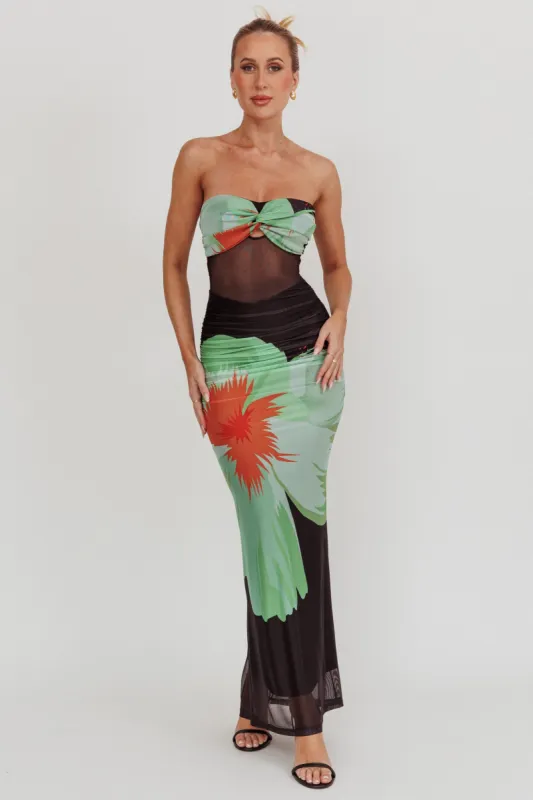 Oliana Sheer Waist Floral Maxi Dress Black sold by Selfie Leslie