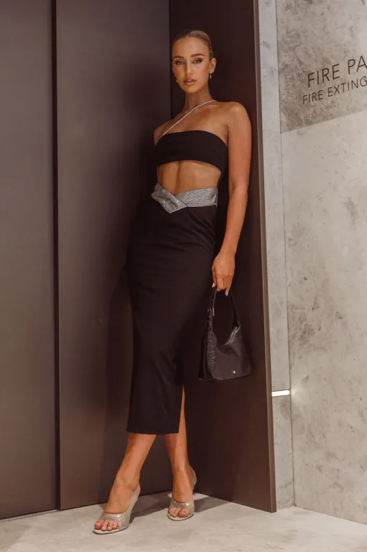 Megyn Diamante Midi Dress Black sold by Selfie Leslie