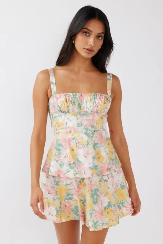 Provence Bloom Tiered Mini Dress Multi Blush sold by Selfie Leslie
