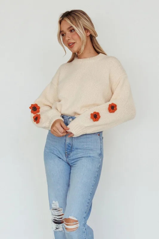 Lighthouse Flower Accent Sweater Cream sold by Selfie Leslie
