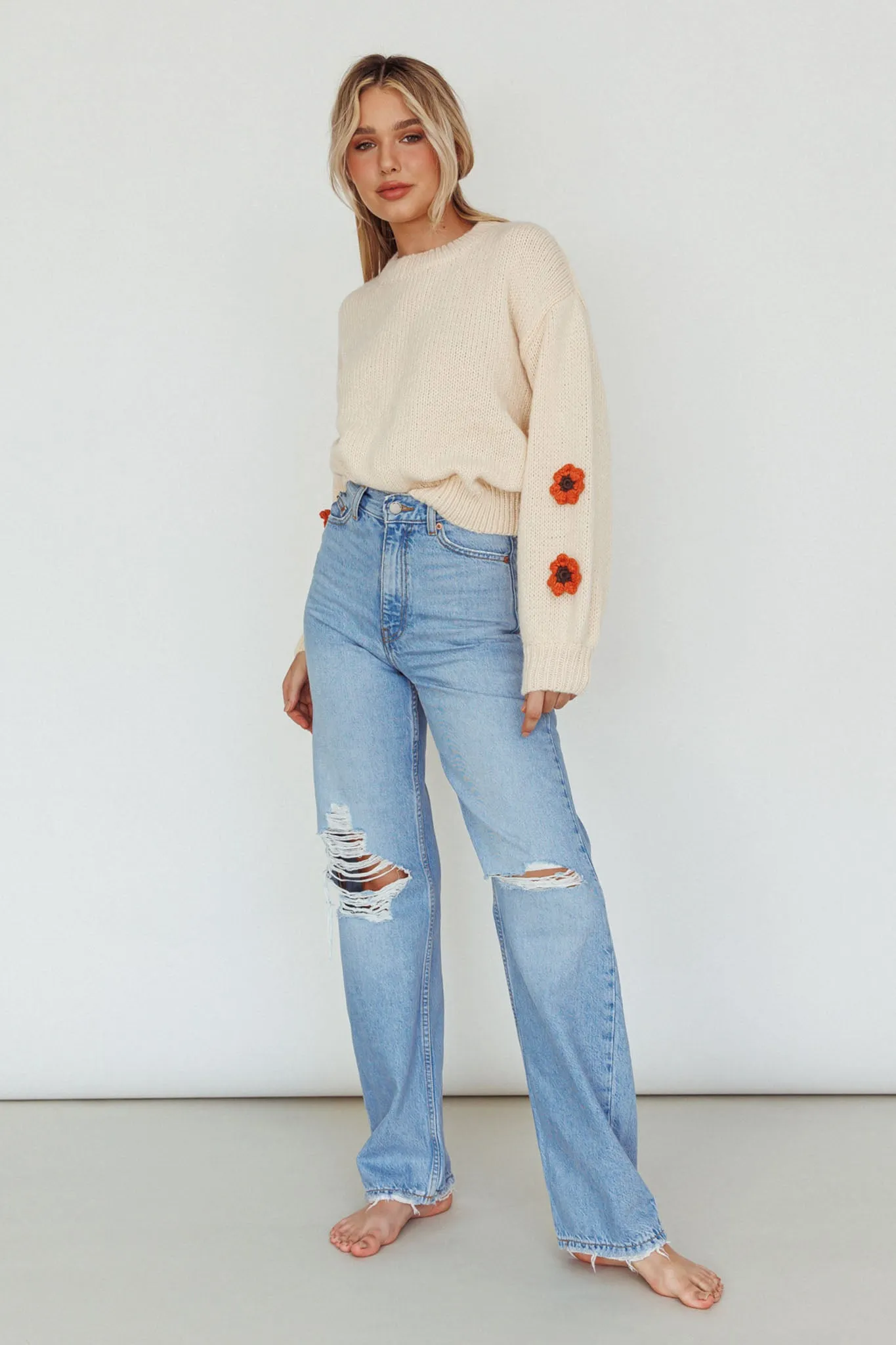 Lighthouse Flower Accent Sweater Cream sold by Selfie Leslie product image thumbnail 3