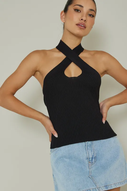 Lou Cut-Out Halter Top Black sold by Selfie Leslie