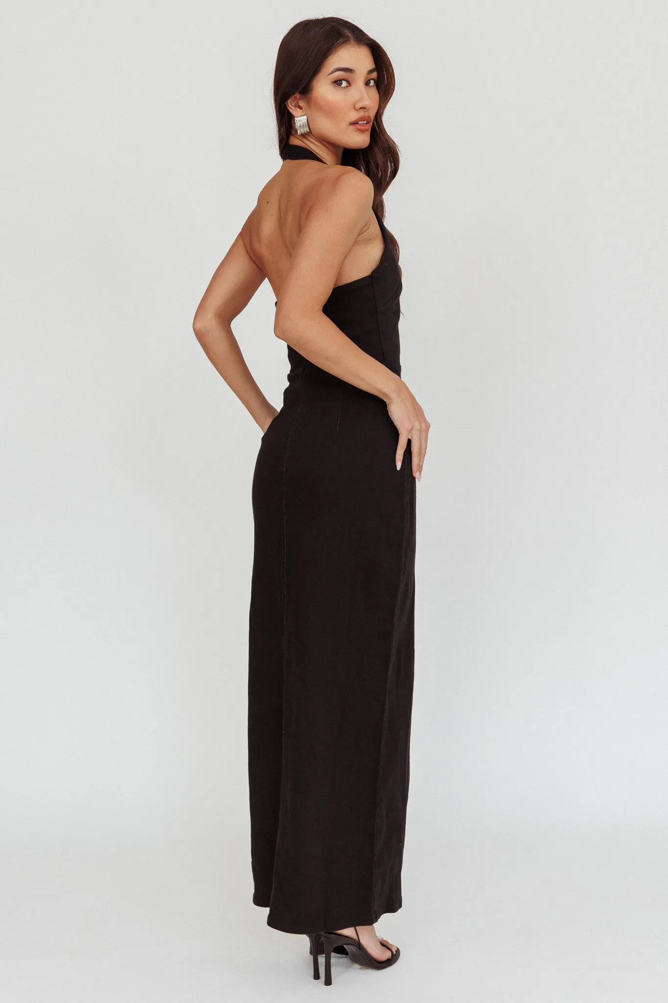 Renita Halterneck Button Maxi Dress Black sold by Selfie Leslie product image thumbnail 2