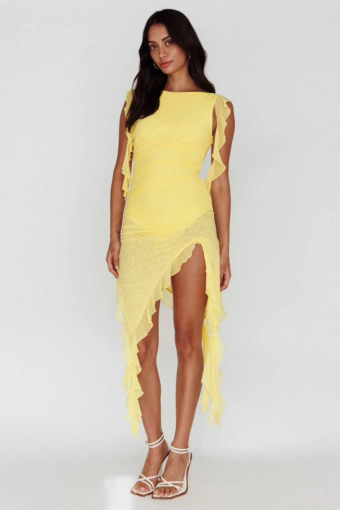 After Party Sleeveless Ruffle Trim Mini Dress Lemon sold by Selfie Leslie product image thumbnail 3