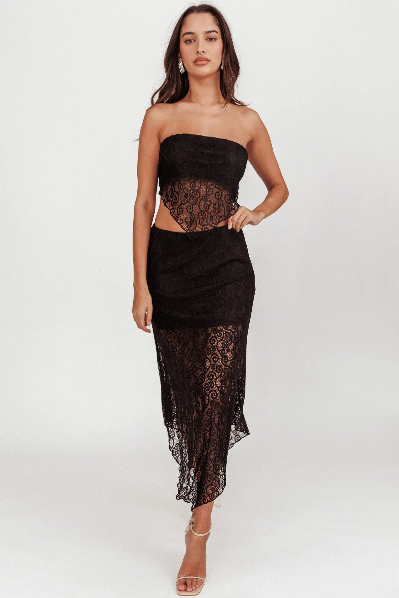 Sweet Words V-Hem Lace Midi Skirt Black sold by Selfie Leslie product image thumbnail 5