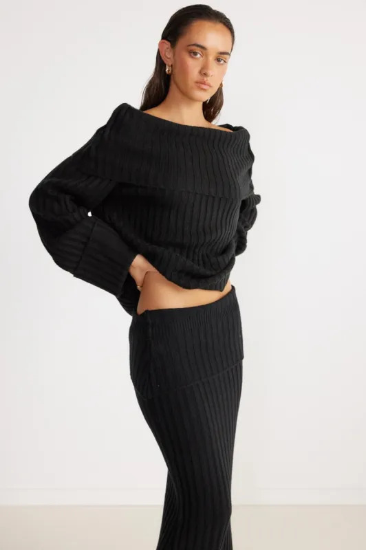 SNDYS Brooks Off Shoulder Jumper Black sold by Selfie Leslie