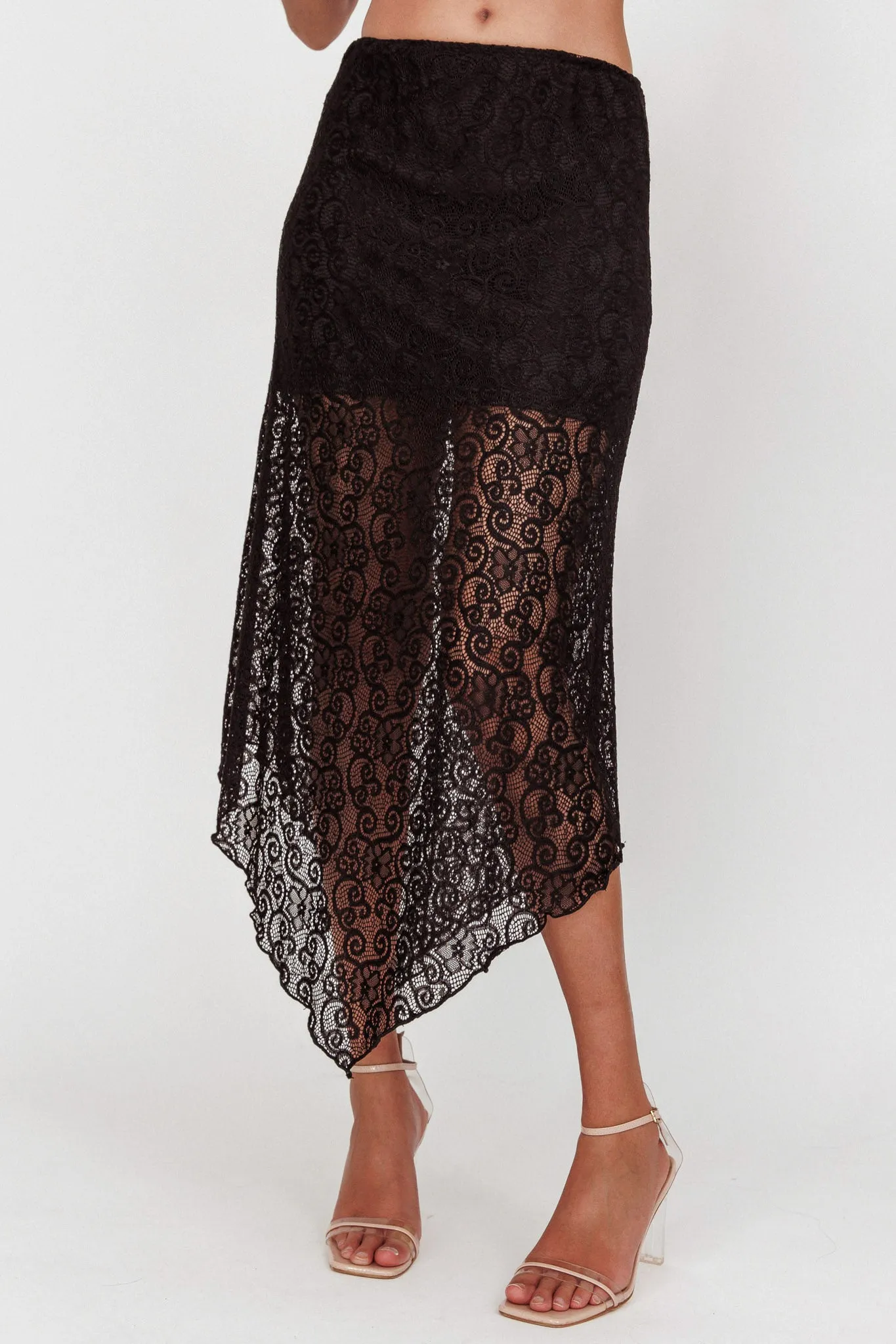 Sweet Words V-Hem Lace Midi Skirt Black sold by Selfie Leslie product image thumbnail 4