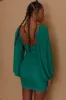 Good Vibes Long Sleeve Deep V-Neckline Ruched Mini Dress Green sold by Selfie Leslie