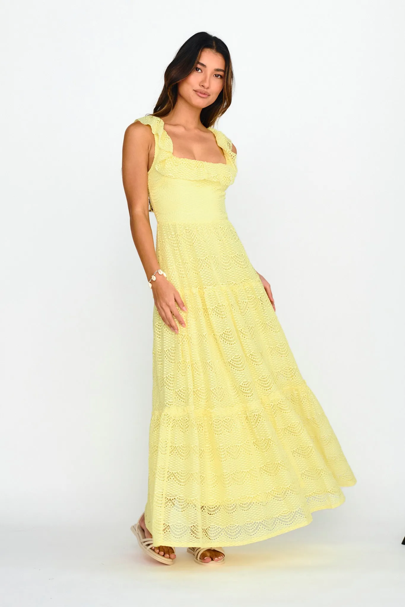 Portofino Sunset Ruffle Lace Maxi Dress Lemon sold by Selfie Leslie product image thumbnail 5