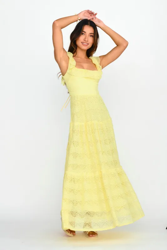 Portofino Sunset Ruffle Lace Maxi Dress Lemon made by Selfie Leslie