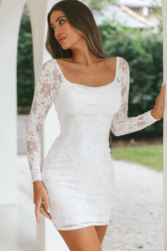 Freja Long Sleeve Cowl Neck Lace Mini Dress White sold by Selfie Leslie