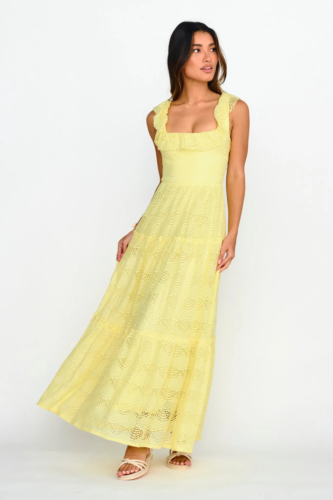 Portofino Sunset Ruffle Lace Maxi Dress Lemon sold by Selfie Leslie product image thumbnail 4