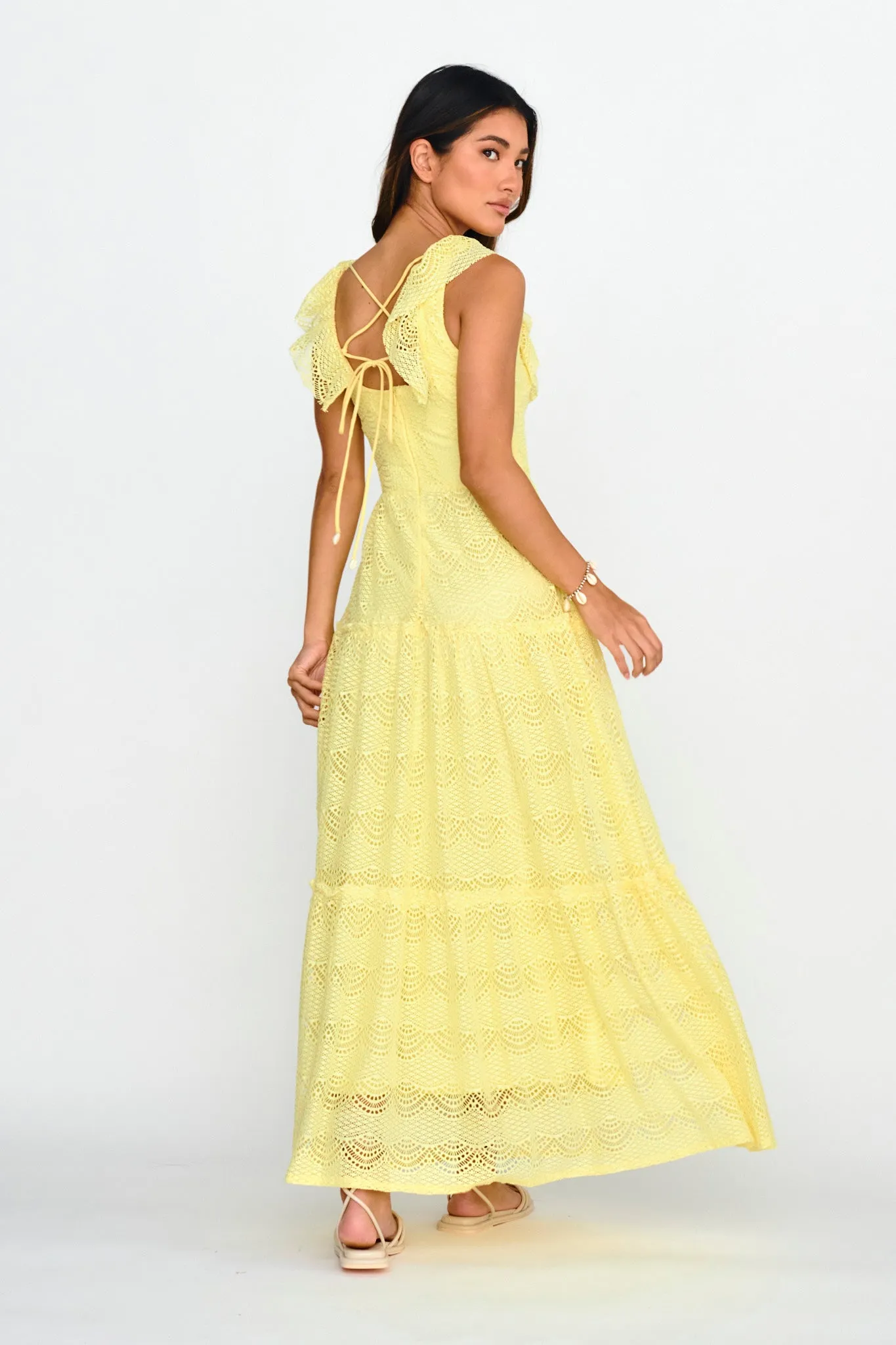 Portofino Sunset Ruffle Lace Maxi Dress Lemon sold by Selfie Leslie product image thumbnail 2