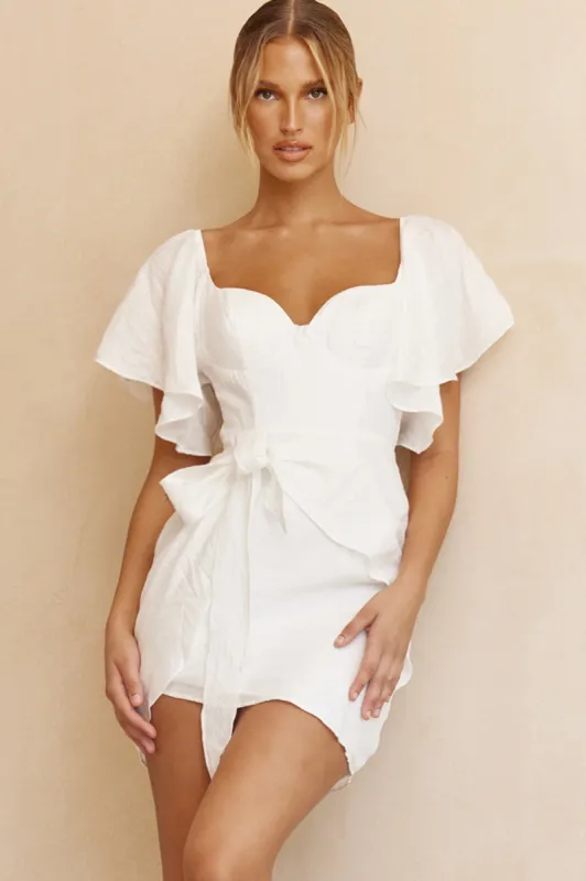 Aphrodite Molded Bust Angel Sleeve Wrap Dress White sold by Selfie Leslie