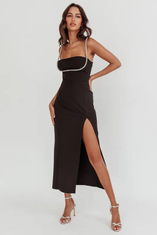Outspoken Diamante Straps Midi Dress Black sold by Selfie Leslie