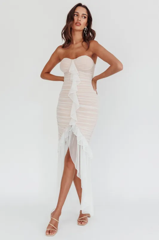 Mesmerize Strapless High-Low Hem Mesh Dress White sold by Selfie Leslie