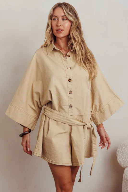 Daytona Beach Button-Up Romper Beige sold by Selfie Leslie