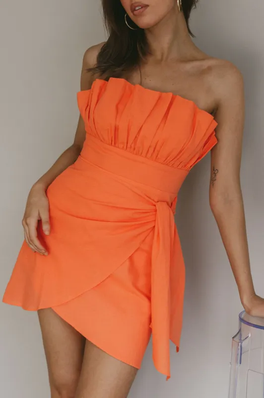 Sunkissed Faux Wrap Mini Dress Orange sold by Selfie Leslie