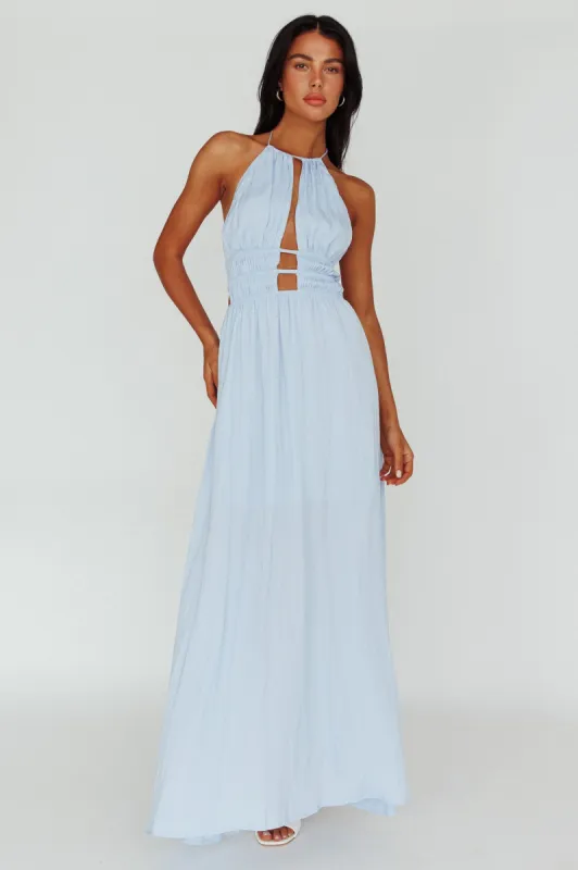 Cyndi Open Back Halterneck Maxi Dress Blue sold by Selfie Leslie